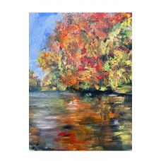 Autumn landscape, Aydar River, Forest, Original oil painting on canvas. Ukrainian art, artist Marina Stognieva